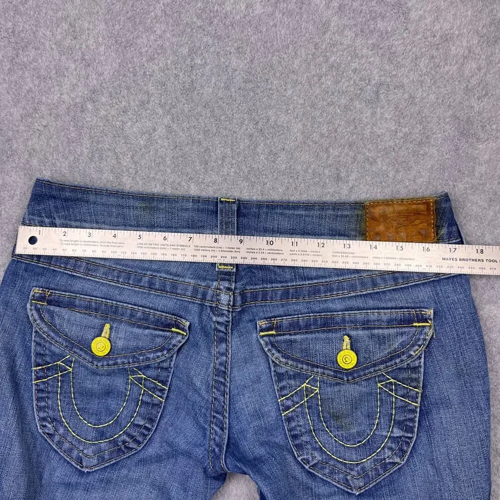 Vintage True Religion Jeans Yellow Stitching Flap Pocket USA Made 34x25 (Hemmed)